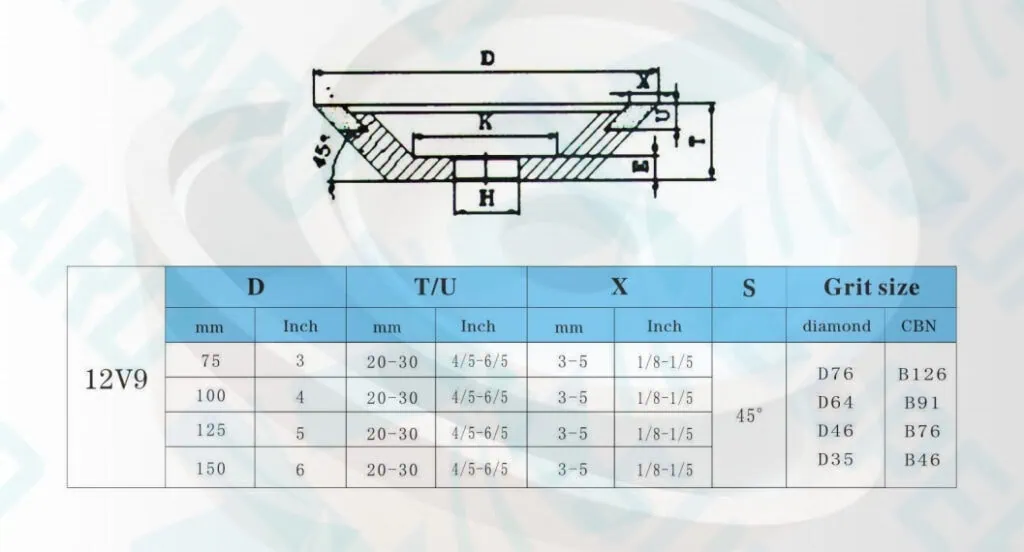 12V9 hybrid bond diamond grinding wheel drawing
