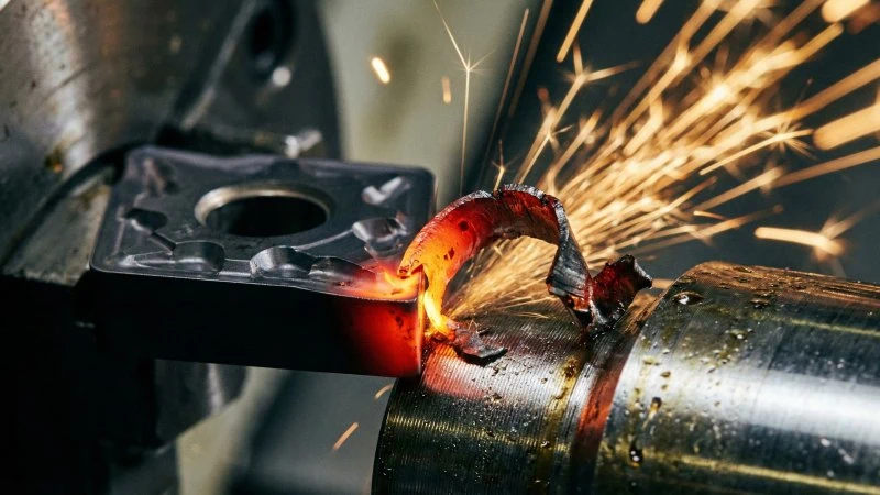 macro shot of cbn insert cutting hardened steel