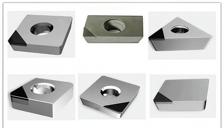 Collection of PCD inserts showing different shapes and sizes