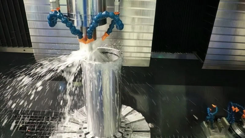 high pressure coolant flushing workpiece