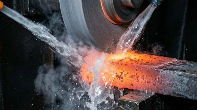 macro view of grinding heat suppressed by coolant jet