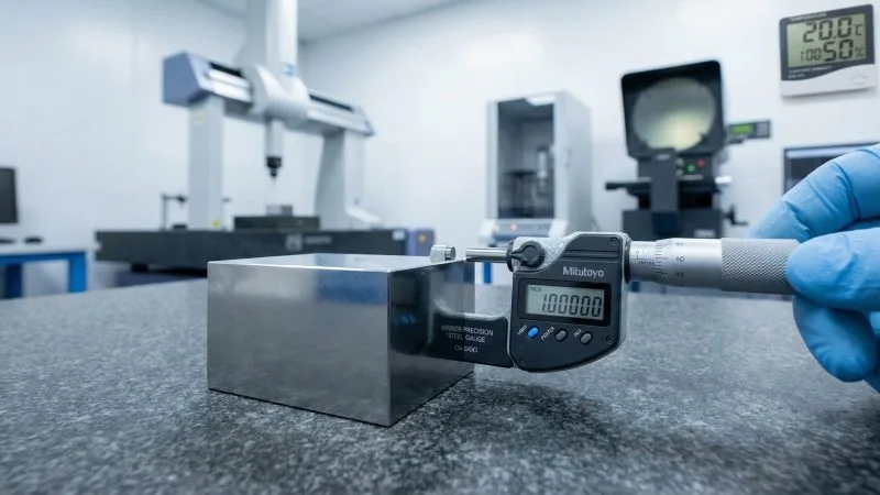 precision micrometer measuring ground steel block tolerance