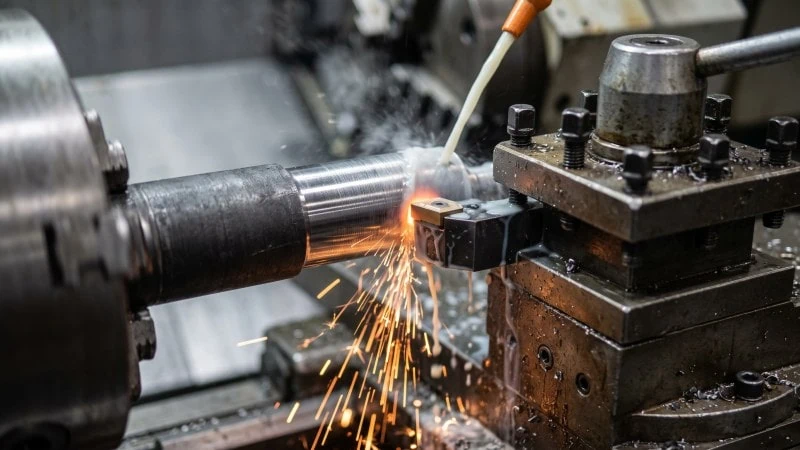 cnc lathe machining hardened steel with coolant