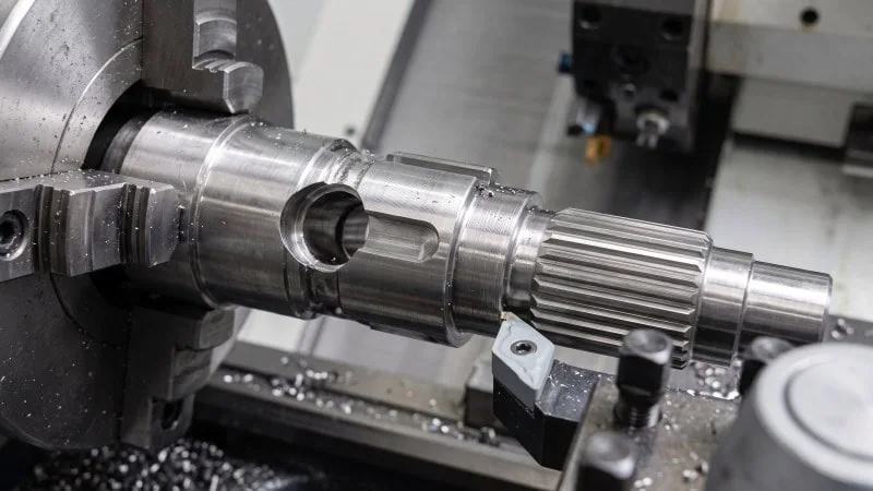 cnc turning interrupted cut on complex steel shaft
